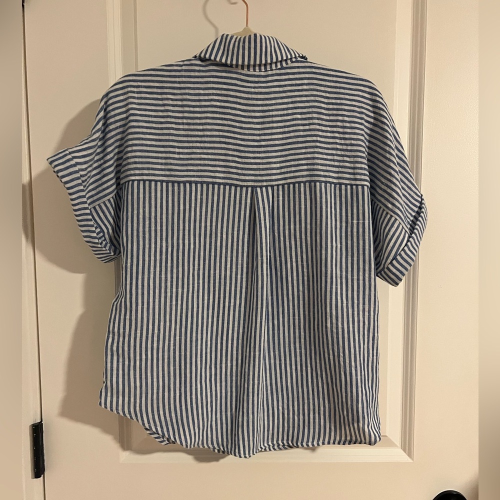 Navy and White Striped Button-Up shirt - Picture 2 of 7